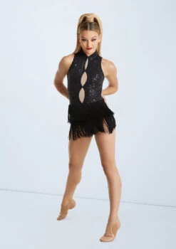 Weissman Keyhole Front Fringe Dress -Dance Costume Store D10969 black 051 62112.1698840460