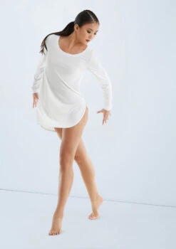 Weissman Long Sleeve Favorite Tee Dress -Dance Costume Store D11166 white 017 45779.1678890814