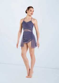 Weissman Shirred Power Mesh Dress -Dance Costume Store D13010 slateblue 184 48467.1678890883