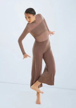 Weissman Culotte Unitard With Mesh -Dance Costume Store MJ11187 mocha 051 10798.1678890994