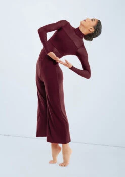Weissman Culotte Unitard With Mesh -Dance Costume Store MJ11187 raisin 111 28730.1678890994