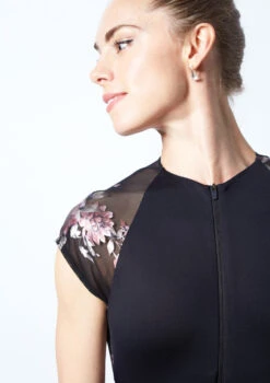 Move Dance Isadora Floral Zip Up Leotard -Dance Costume Store MOL0634 BLK CLOSE UP FRONT 1 00112.1678884215