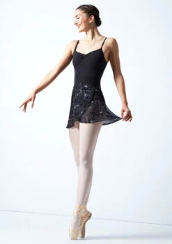Move Dance Floral Print Wrap Dance Skirt - Black