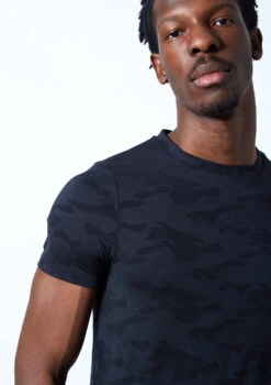 Move Dance Men's Rhythm Dance T Shirt -Dance Costume Store MOS0624 NVY CLOSE UP FRONT 1 55457.1678884793