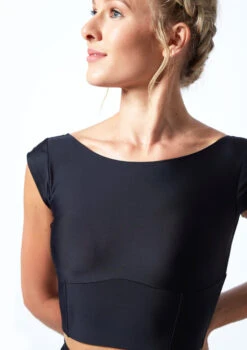 Move Dance Ava Cap Sleeve Crop Top -Dance Costume Store MOS0831 BLK CLOSE UP FRONT 1 94497.1678884793