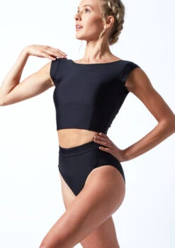 Move Dance Ava Cap Sleeve Crop Top -Dance Costume Store MOS0831 BLK FRONT 1T 31028.1696980990