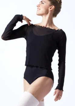Move Dance Spirit Mesh Long Sleeve Crop Top -Dance Costume Store MOZ0617 BLK FRONT 1T 76486.1691020259