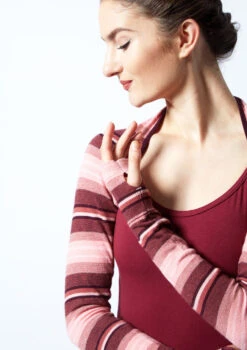 Move Dance Orchid Striped Knit Dance Shrug -Dance Costume Store MOZ07074 STRIPE CLOSE UP FRONT 1 88305.1678885097