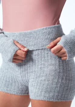 Move Dance Delilah Knit Roll Top Dance Shorts -Dance Costume Store MOZ0719 GRY CLOSE UP FRONT 1 09405.1678885125