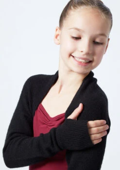 Move Dance Teen Daniella Knit Shrug -Dance Costume Store MOZ5718 BLK CLOSE UP FRONT 1 99682.1678885167