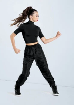 Weissman Half Sleeve Mock Neck Crop Top -Dance Costume Store MT13138 black AH12406 black 391 79241.1698840510