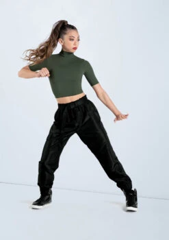 Weissman Half Sleeve Mock Neck Crop Top -Dance Costume Store MT13138 olive AH12406 black 127 82882.1678891243