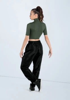 Weissman Half Sleeve Mock Neck Crop Top -Dance Costume Store MT13138 olive AH12406 black 160 70103.1678891243