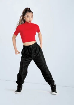 Weissman Half Sleeve Mock Neck Crop Top -Dance Costume Store MT13138 red AH12406 black 035 09805.1678891243