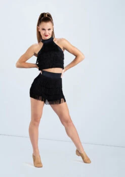Weissman Fringe Mock Neck Crop Top -Dance Costume Store MT9321 MT12611 black 0097 31781.1698840510