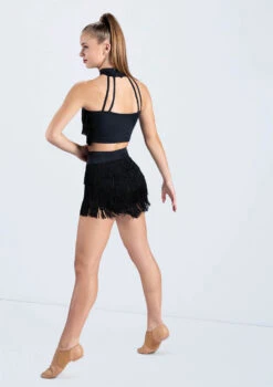 Weissman Fringe Mock Neck Crop Top -Dance Costume Store MT9321 MT12611 black 0114 11316.1678891264