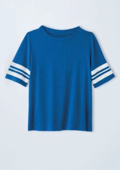 Weissman Striped Sleeve Crewneck Tee -Dance Costume Store PT10409 royal 4568 26510.1678891416