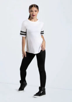 Weissman Striped Sleeve Crewneck Tee -Dance Costume Store PT10409 white MT12466 8022 79543.1678891417