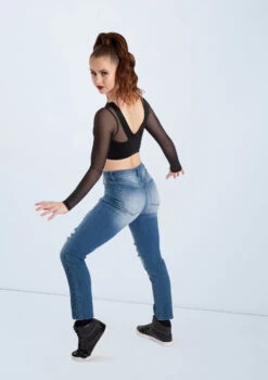 Weissman Lustre And Mesh Crop Top