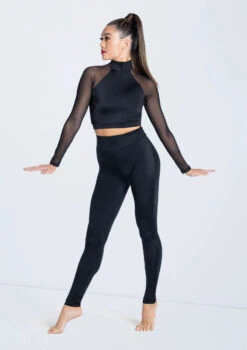 Weissman Zip Front Long Sleeve Crop Top -Dance Costume Store SH13182 SH11069 black 753 30987.1698718742