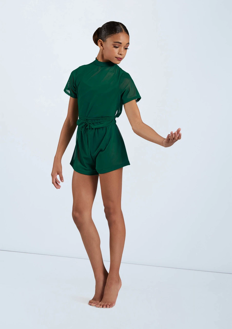 Weissman Mock Neck Power Mesh Romper 2 Weissman Mock Neck Power Mesh Romper - Image 2