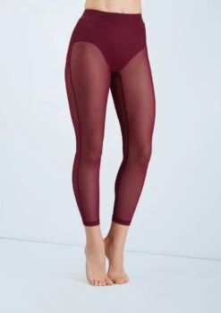 Weissman Cropped Mesh Leggings 5 Weissman Cropped Mesh Leggings -Dance Costume Store SM11827 blackcherry 6035 28503.1698840527