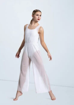 Weissman Cowl Drape Power Mesh Jumpsuit 9 Weissman Cowl Drape Power Mesh Jumpsuit -Dance Costume Store SM12126 white 0014 02103.1698840527