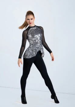 Weissman Ultra Sparkle Peplum Top 10 Weissman Ultra Sparkle Peplum Top -Dance Costume Store SQ12731 silver 0016 17646.1678891722