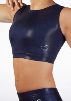 Alegra Girls Metallic Gymnastics Crop Top -Dance Costume Store al s5928 alegra girl metallic gymnastics crop top blue front 05944.1678878628