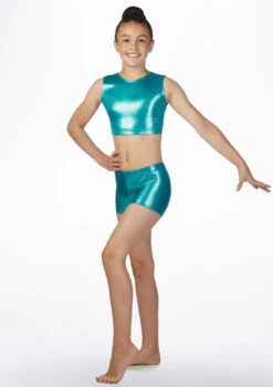 Alegra Girls Metallic Gymnastics Crop Top -Dance Costume Store al s5928 alegra girl metallic gymnastics crop top blue front no1 55672.1678878627