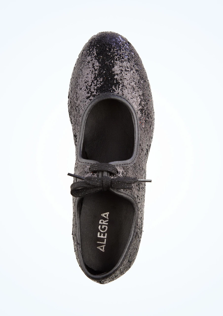 Alegra Tie Front Glitter Tap Shoe - Black 2 Alegra Tie Front Glitter Tap Shoe - Black - Image 2
