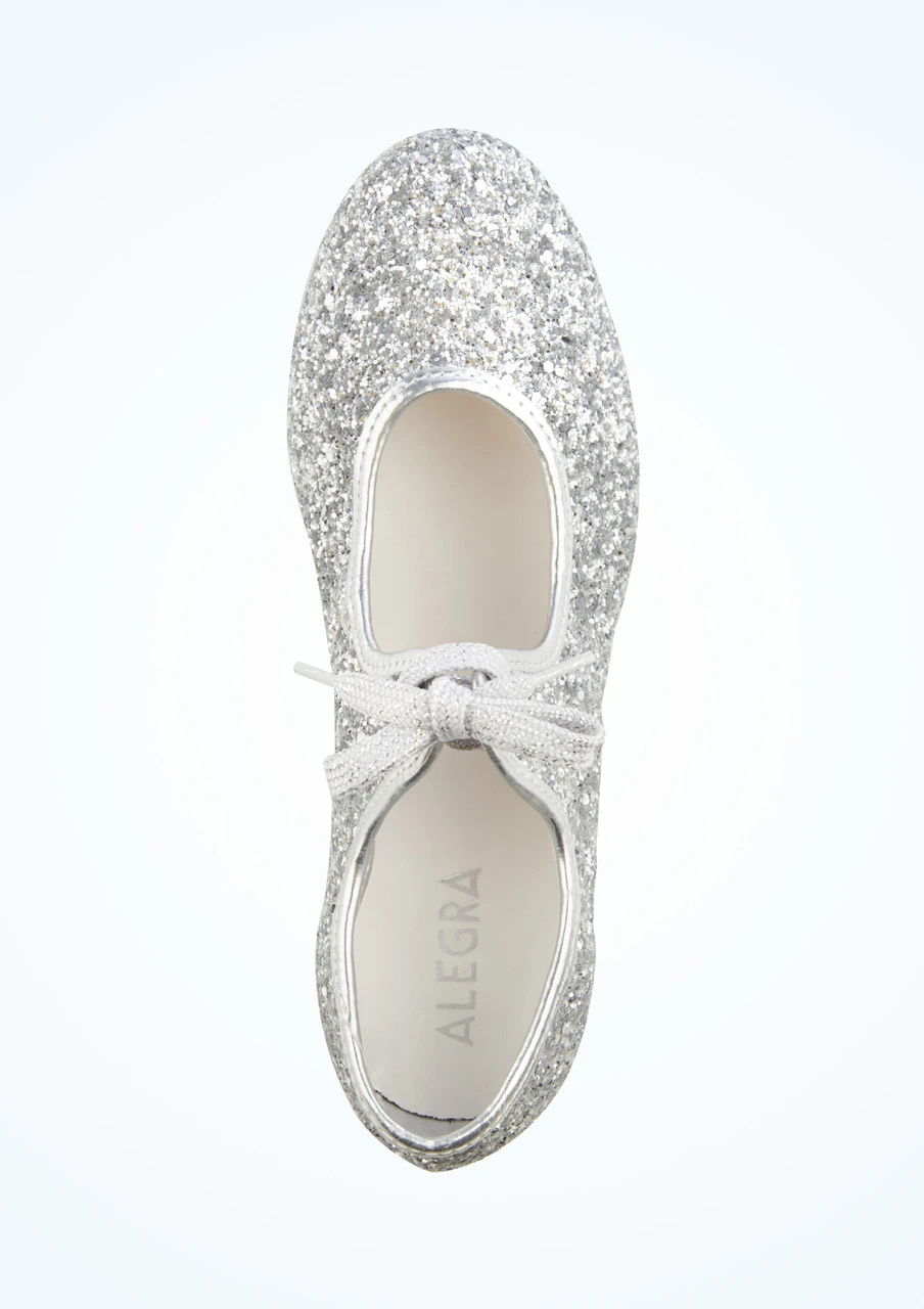 Alegra Tie Front Glitter Tap Shoe - Silver 2 Alegra Tie Front Glitter Tap Shoe - Silver - Image 2