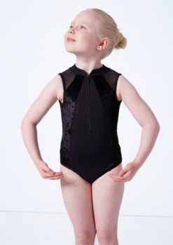 Bloch Girls Madinsson Zip Front Tank Leotard -Dance Costume Store blcl1035 black close up front 94347.1675901673