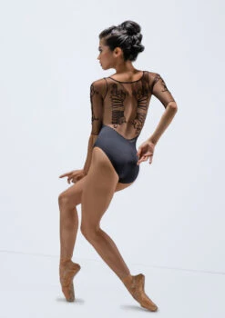 Ballet Rosa Ember Embroidered Mesh 3/4 Sleeve Leotard