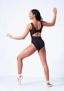 Mirella Open Back Chevron Rib Panel Leotard -Dance Costume Store mim3107lm black back 1 65279.1679927440