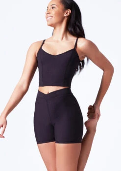 Mirella V Neck Chevron Cropped Camisole Top -Dance Costume Store mim7059l black front t 45711.1698809421