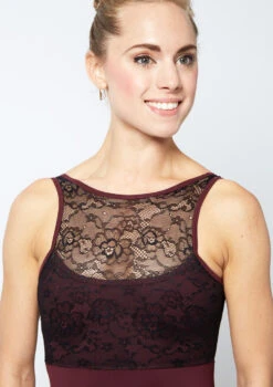 Move Dance Fara High Neck Lace Leotard -Dance Costume Store mo l0621 move dance fara high neck lace leotard purple front no1 19387.1678884153