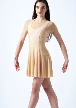 Move Dance Ceres Short Sleeve Lyrical Dress -Dance Costume Store mo r0217 move dance ceres short sleeve lyrical dress tan front thumbnail T 63693.1692921334