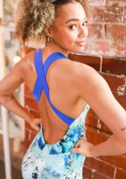 Move Dance Onyx Cross Back Unitard - Pacific -Dance Costume Store moc0901 pac close up back 2 08531.1678928430