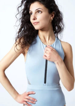 Move Dance Sally Zip Front Leotard -Dance Costume Store mol0652 paleblue close up front 1 87886.1678884242