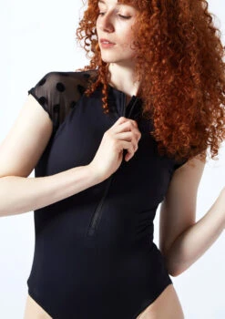 Move Dance Elena Zip Front Leotard -Dance Costume Store mol0655 black close up front 1 14615.1695684868