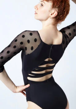 Move Dance Amaris 3/4 Sleeve Leotard -Dance Costume Store mol0662 black close up back 2 40908.1690548711