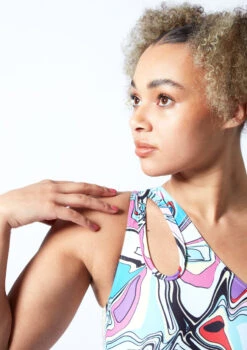 Move Dance Nova Asymmetric Cut Out Leotard Bodysuit - Marble -Dance Costume Store mol0902 mar close up front 1 13858.1678884329