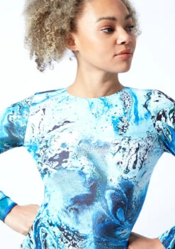 Move Dance Aurora Long Sleeve Open Back Leotard Bodysuit - Pacific -Dance Costume Store mol0904 pac close up front 1 40093.1678884343