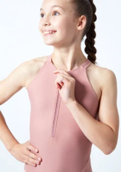 Move Dance Teen Annabelle Zip Up Leotard -Dance Costume Store mol5818 pnk close up front 1 12449.1678884491