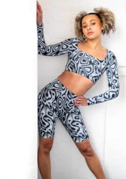 Move Dance Nebula High Waisted Cycling Shorts - Dimensions -Dance Costume Store mor0907 dim front 3t 10985.1686178262