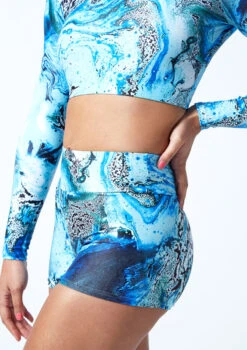 Move Dance Astra High Waisted Shorts - Pacific 7 Move Dance Astra High Waisted Shorts - Pacific -Dance Costume Store mor0909 pac close up front 1 94203.1678884739