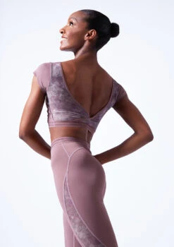 Move Dance Zorya Cap Sleeve Crop Top -Dance Costume Store mos0603 orchid pink close up back 09072.1683070442
