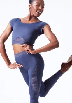 Move Dance Zorya Cap Sleeve Crop Top -Dance Costume Store mos0603 petrol blue front t 49903.1690450600