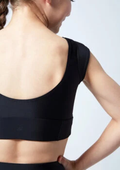 Move Dance Teen Amelia Cap Sleeve Crop Top -Dance Costume Store mos5831 blk close up back 1 26568.1678884829